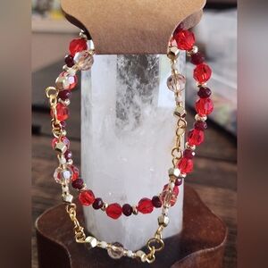 Elegant Red and Gold Beaded Bracelet Set